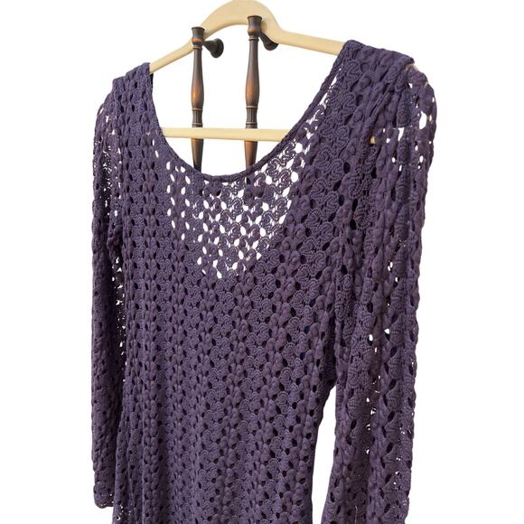 Free People Dress Medium Navy Crochet Lace Lined Boho Whimsigoth Bell Sleeve - Picture 3 of 16